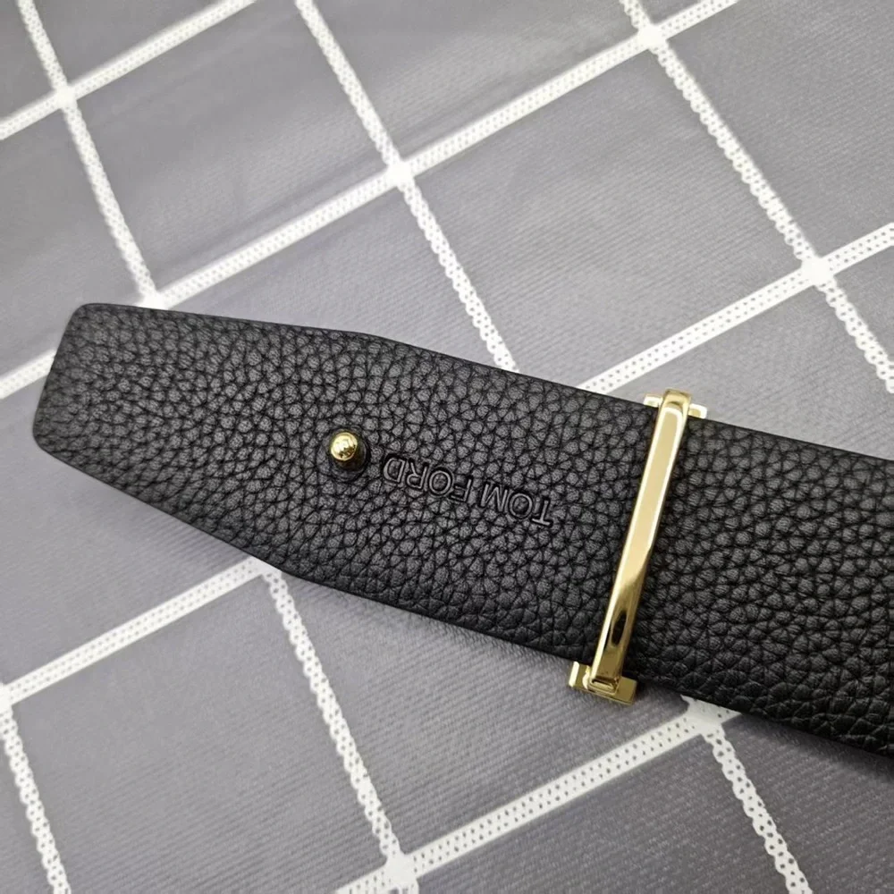Tom Ford Black Belt with Gold Buckle